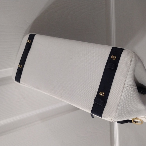 Samantha Thavasa DELUXE Shoulder Bag White Canvas 2 ways Tote Handbag - Picture 12 of 17